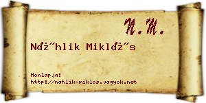 Náhlik Miklós névjegykártya